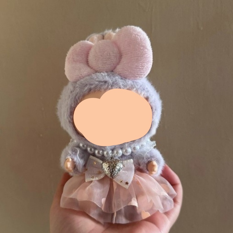 Summer Labubu Outfits Pink Dress + Hairbow Accessories Fashion Labubu Outfit Keychain Labubu Clothing