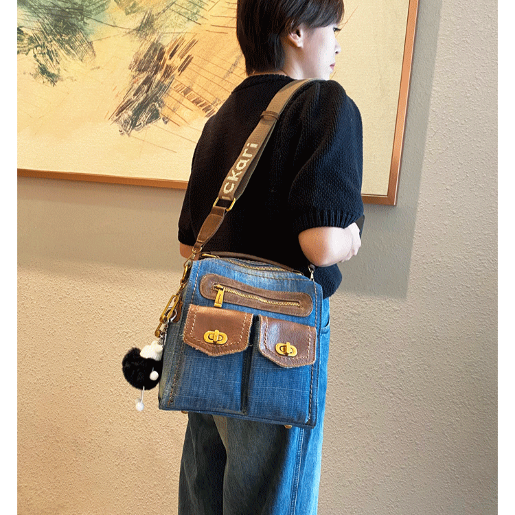Denim Crossbody Bag Convertible Denim Mini Backpack Bag Blue Convertible Denim Handbag Shoulder Bag