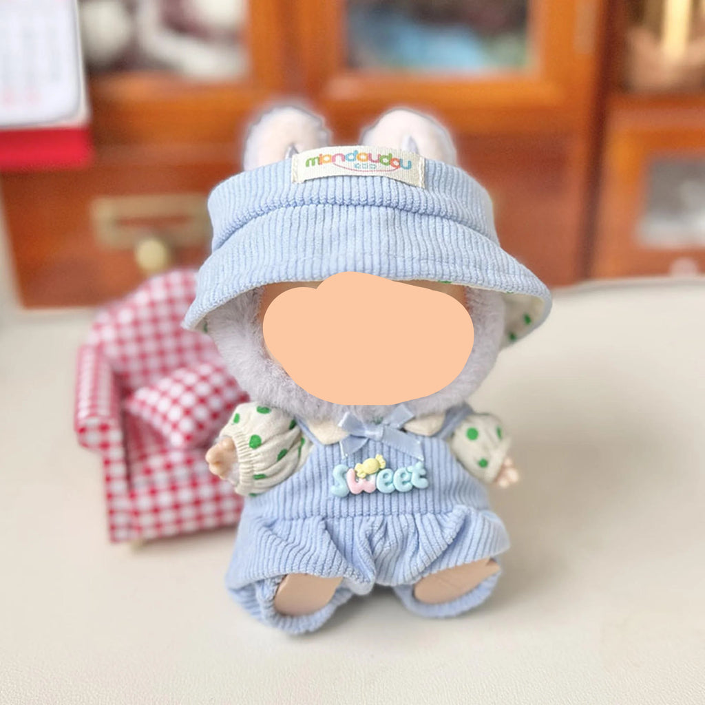 Spring Labubo Clothes Blue Corduroy Overalls Girl Labubo Outfits Keychain Labubo Clothing