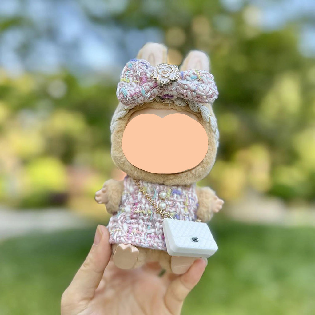 Summer Labubo Clothes Pink Tweed Dress Girl Labubo Outfits Keychain Labubo Clothing