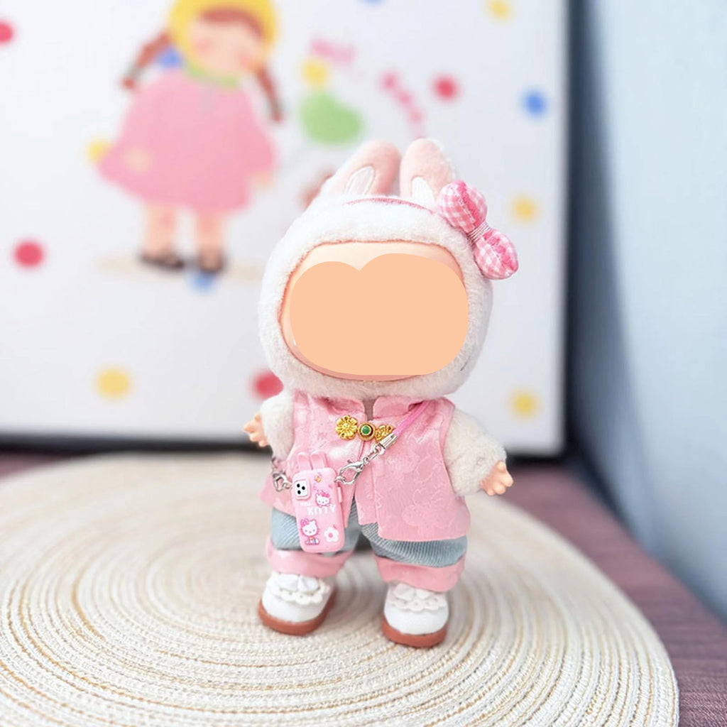 Summer Labubo Clothes Pink Hanfu With Headband Girl Labubo Outfits Keychain Labubo Clothing