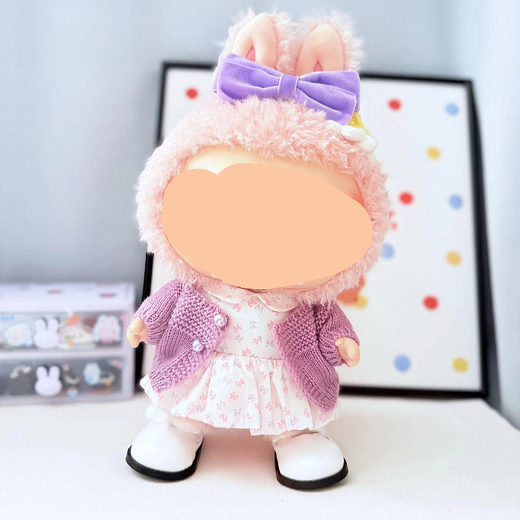 Fall Labubu Clothes Purple Dress + Cardigan Girl Labubu Outfits Keychain Labubu Clothing