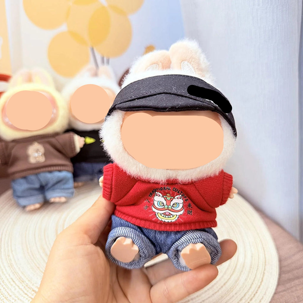 Fall Labubo Clothes Red Shirt + Jeans Streetwear Boy Labubo Outfits Keychain Labubo Clothing