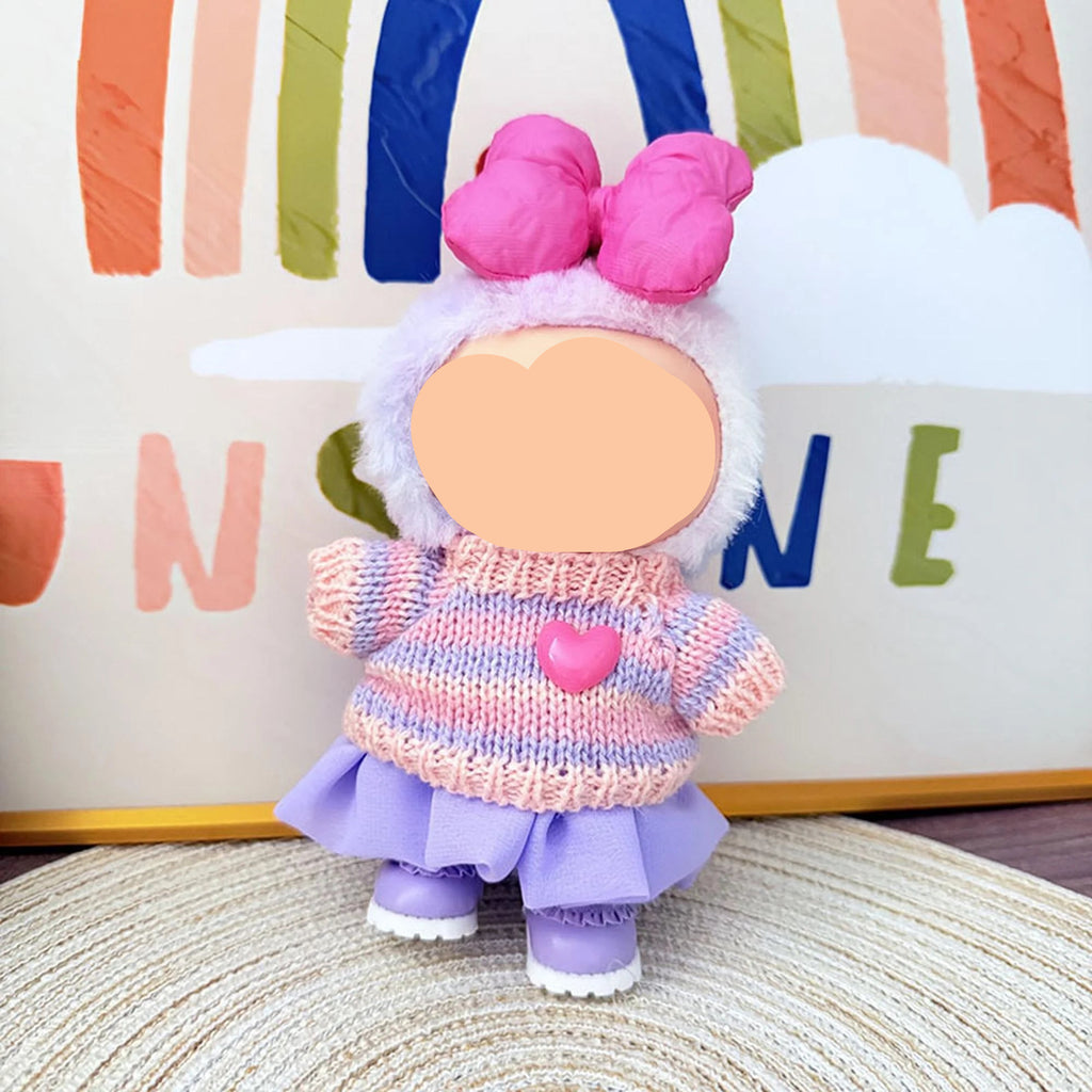 Winter Labubu Clothes Purple Sweater + Pleated Skirt Labubu Outfits Keychain Labubu Clothing