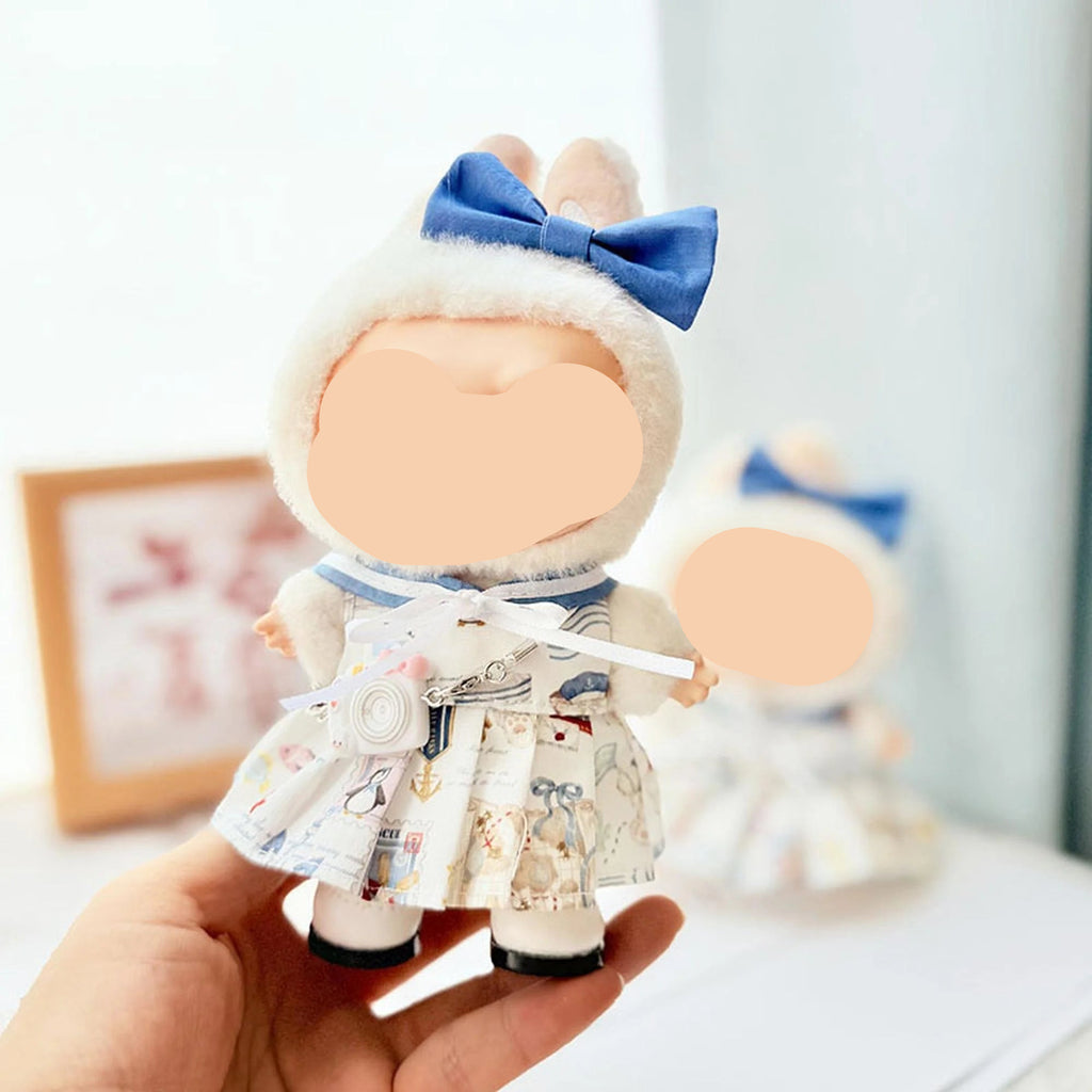 Summer Labubu Clothes Sailor Dress + Hairbow Girl Labubu Outfits Keychain Labubu Clothing