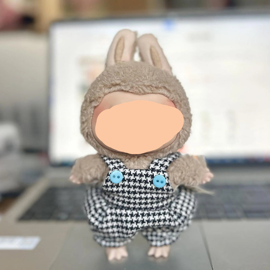 Summer Labubo Clothes Houndstooth Overalls Boy Labubo Outfits Keychain Labubo Clothing