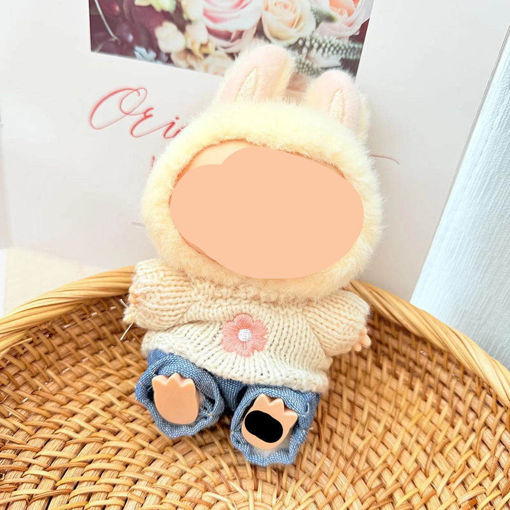 Fall Labubu Clothes Beige Sweater + Jeans Girl Labubu Outfits Keychain Labubu Clothing