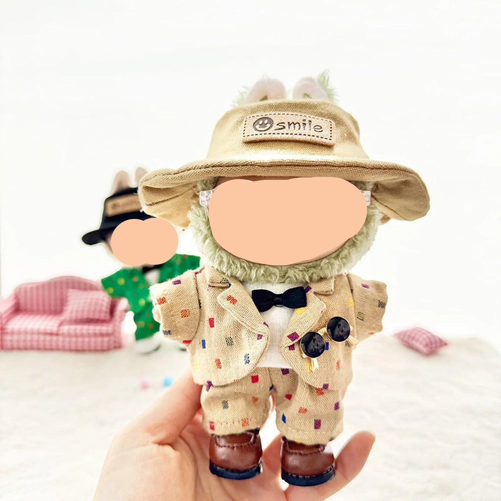 Fall Labubo Clothes Beige Spotted Suit + Hat Boy Labubo Outfits Keychain Labubo Clothing