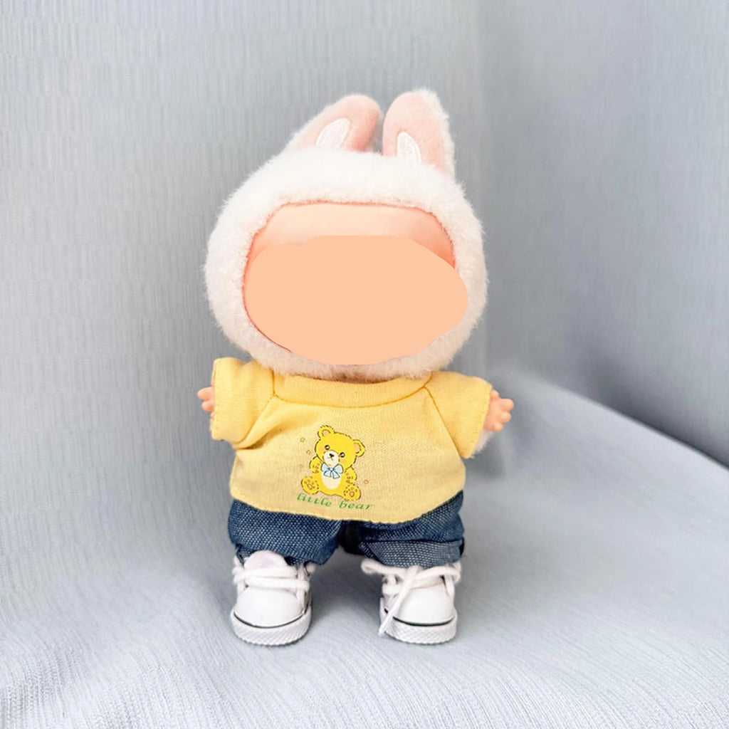 Spring Labubo Clothes Yellow Shirt + Jeans Boy Labubo Outfits Keychain Labubo Clothing