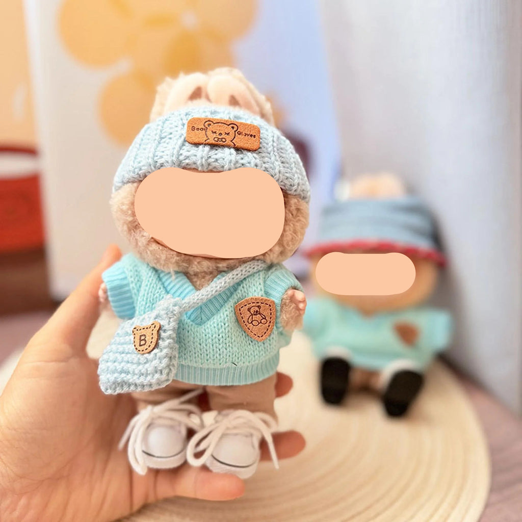 Fall Labubu Clothes Light Green Sweater + Beanie Girl Labubu Outfits Keychain Labubu Clothing