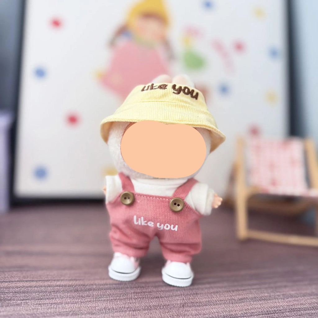 Spring Labubu Clothes Pink Overalls + Bucket Hat Labubu Outfits Keychain Labubu Clothing