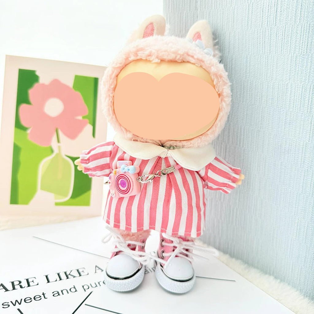 Summer Labubu Clothes Striped Red Dress + Shoes Labubu Outfits Girl Keychain Labubu Clothin