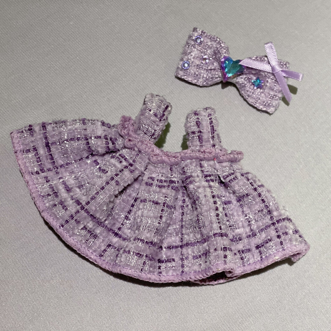 Purple Dress with Hairbow Necklace Bag Keychain Labubo Clothes Labubo Clothing Macaron Clothes for Labubo Purple Dress + Hairbow