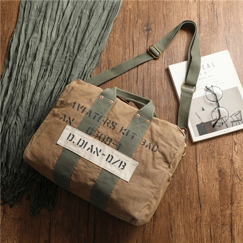 Green Canvas Military Duffle Bag Pilot Bag Canvas Military Bag Army Style Carrier Bag for Men