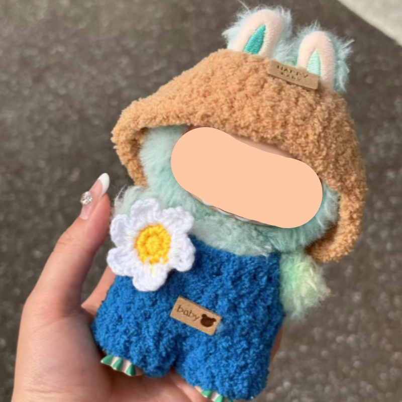 Summer Labubu Outfits Blue Overalls + Hat Accessories Fashion Keychain Labubu Clothing Labubu Outfit