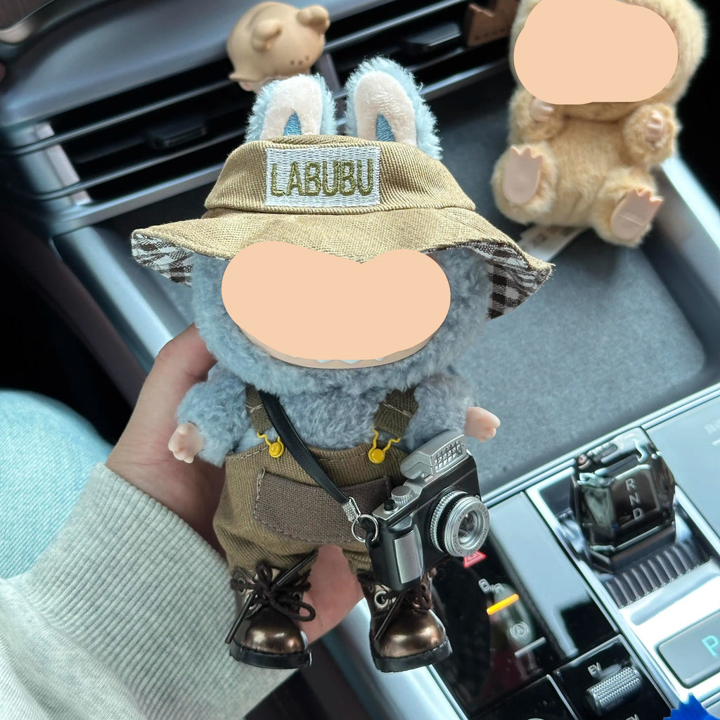 Khaki Overalls Labubu Clothes 17cm Labubu Clothing Khaki Overalls with Shoes Have a Seat Labubu Doll Clothes