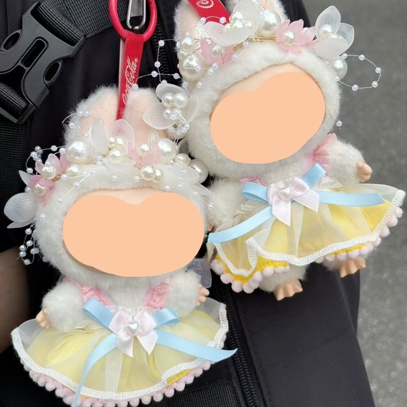 Summer Labubu Outfits Yellow Pink Dress Accessories Fashion Labubu Outfit Keychain Labubu Clothing