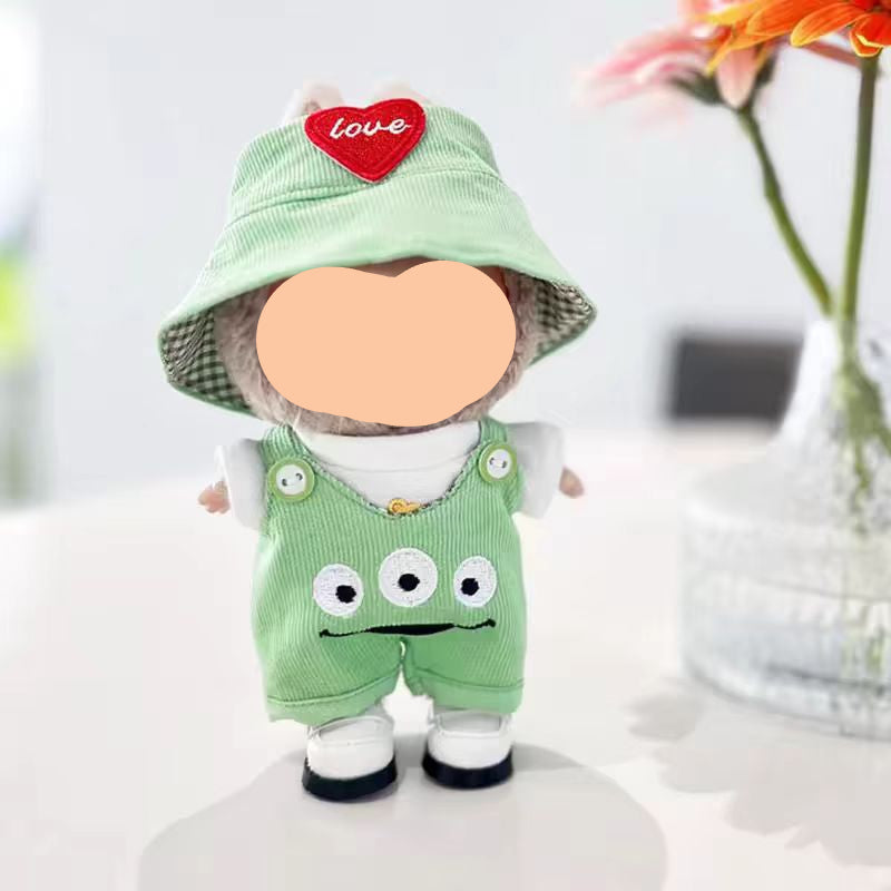 Spring Labubu Outfits Green Monster Overalls With Hat Accessories Fashion Keychain Labubu Clothing Labubu Outfit
