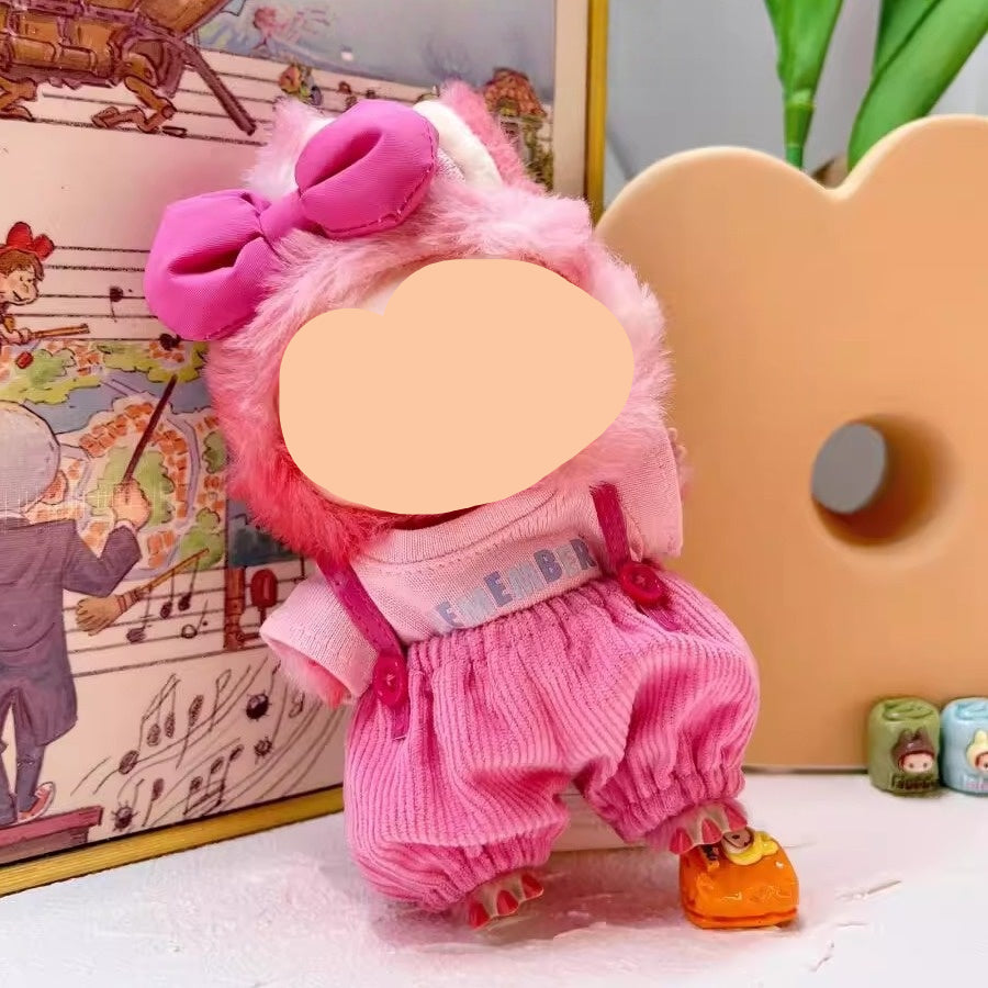 Labubu Outfits Pink Overalls + Hairbow Accessories Fashion Labubu Outfit Keychain Labubu Clothing