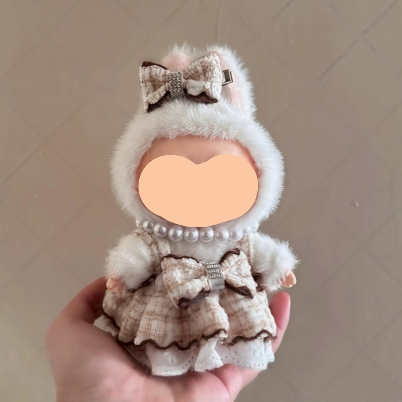 Summer Labubu Outfits Plaided Tweed Dress + Necklace Accessories Fashion Labubu Outfit Keychain Labubu Clothing