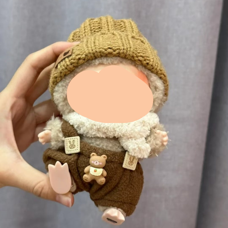 Winter Labubu Outfits Khaki Overalls + Beanie Accessories Fashion Keychain Labubu Clothing Labubu Outfit