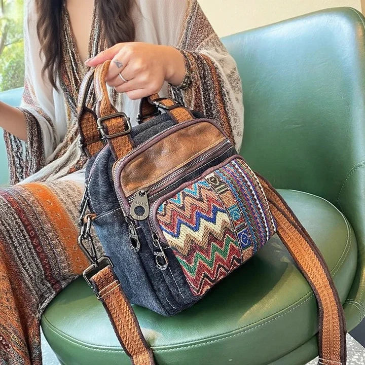 Canvas Convertible Boho Crossbody Bag Black Gray Canvas  display picture 1