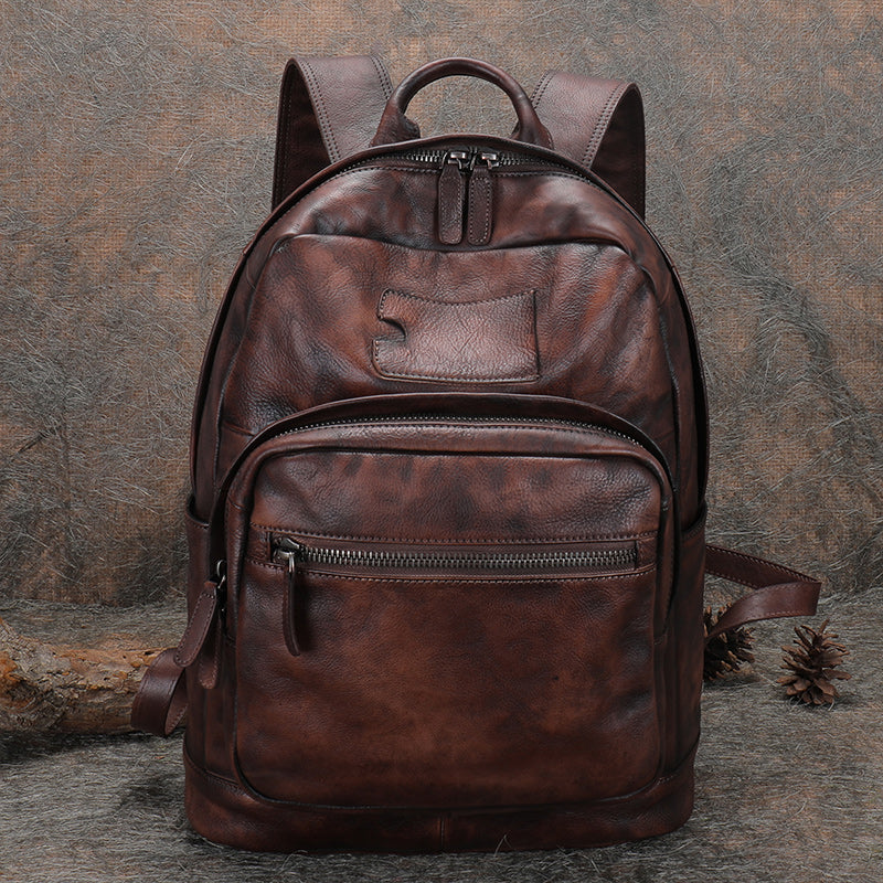 Best Coffee Leather Rucksack Bag Womens Vintage 16 inches Laptop Backpack Leather School Backpack Purse