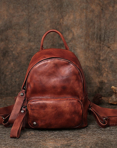 Classic Coffee Leather Rucksack Bag Womens Compact Leather Backpack La – Feltify