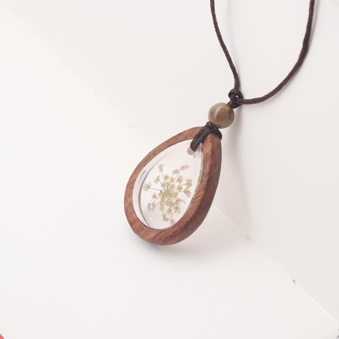 Ebony Camwood Resin Necklace Dried Flower Charm Pendant Gift