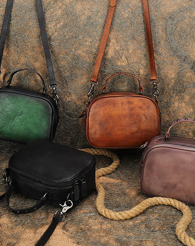 Women's Genuine Leather Crossbody Bag - Vintage Retro Style Handbag/Purse With Flap - View #4