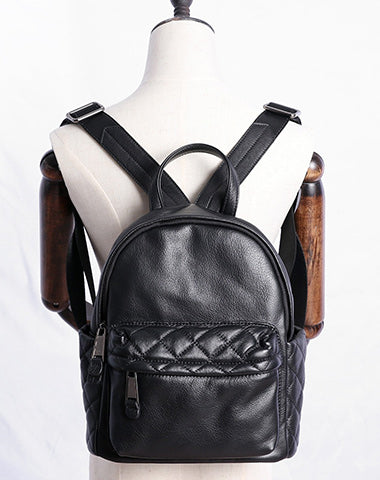 black leather girl backpacks Black Leather Satchel Backpack Womens Cute School Backpack Bag Black C – Feltify