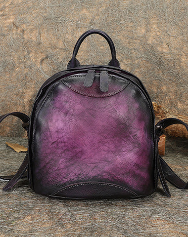 Best Purple Leather Rucksack Bag Womens Vintage Small School Backpacks – Feltify