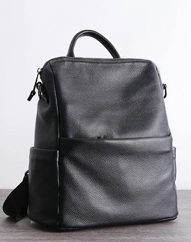 Black Leather School Backpack Womens Cute College Backpack Bag