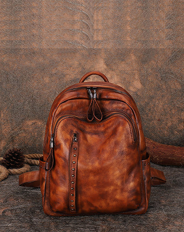 brown leather school backpack Best Brown Leather Rucksack Womens Vintage School Bag Backpack With Ri – Feltify