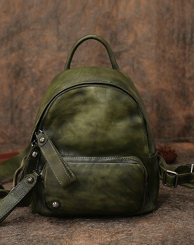 Classic Green Leather Rucksack Bag Womens Compact Leather Backpack Lad – Feltify