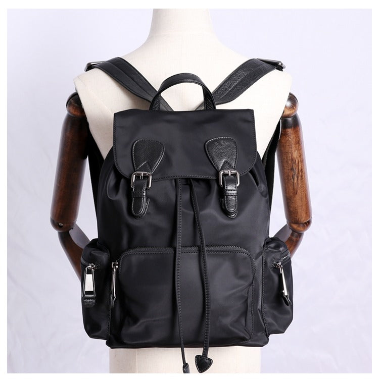 Black Nylon Backpack Womens School Backpacks Bag Nylon Leather Travel – Feltify