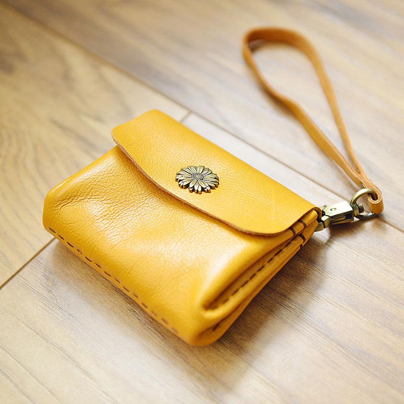 CUTE Accordion Yellow Women Card Change Holder HANDMADE LEATHER Pouch PERSONALIZED MONOGRAMMED GIFT CUSTOM Small Wallet