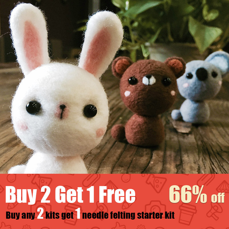 Handmade Needle felted felting kit project Animals cute for beginners starters