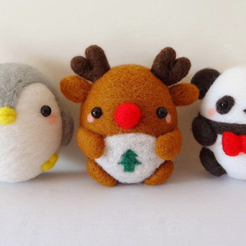 Needle Felted Felting project Animals Christmas penguin Reindeer Panda Cute Handmade