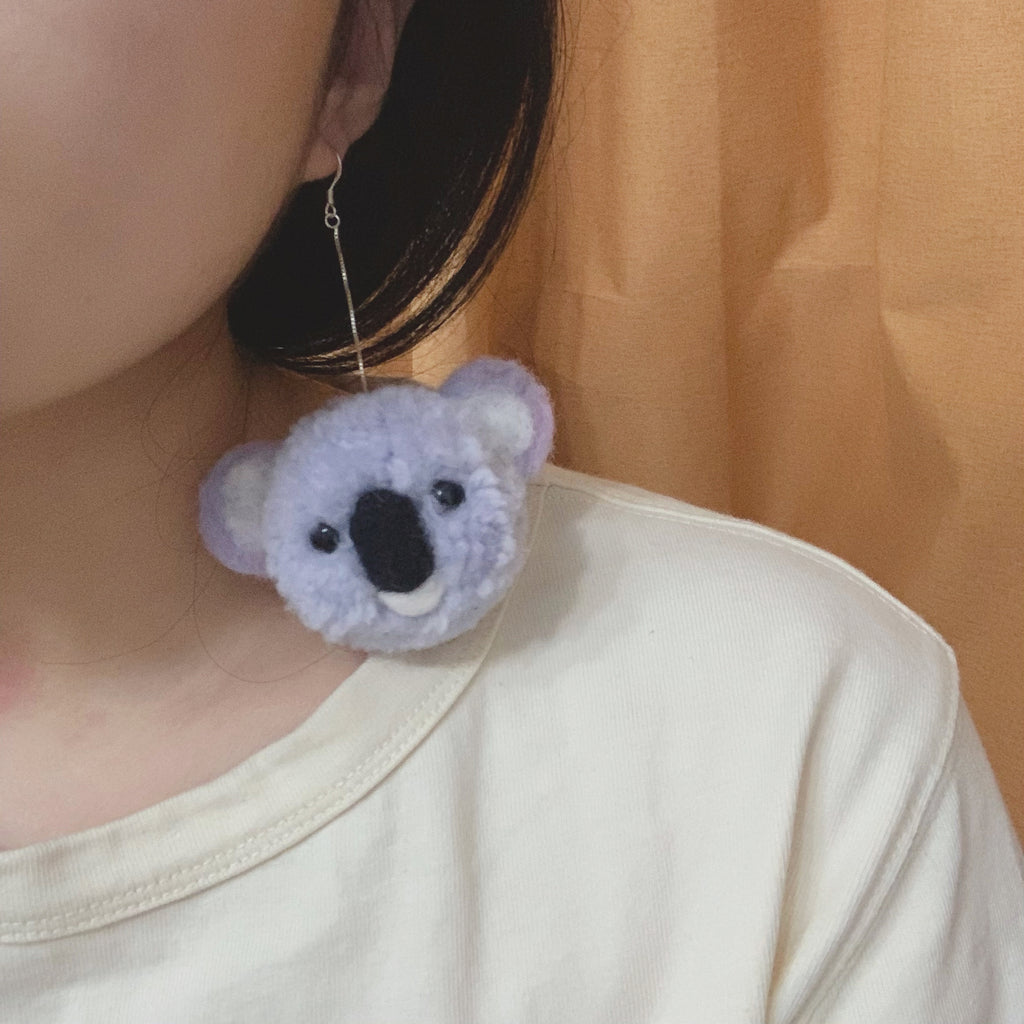 Handmade Koala Pom Pom Earrings Cute Pompom Dangle Earrings Boho Chic Pom Earrings