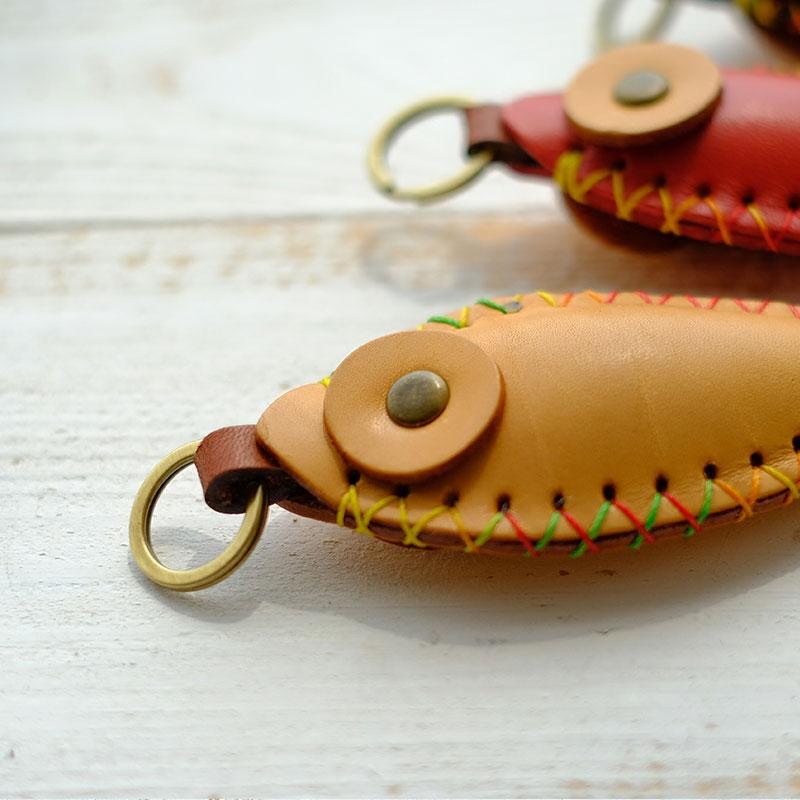 Handmade Leather Cute Fish Bag Charm Keyring Personalized