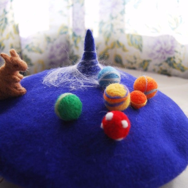 Handmade felted needle felted blue little universe wool Hat  display picture 3