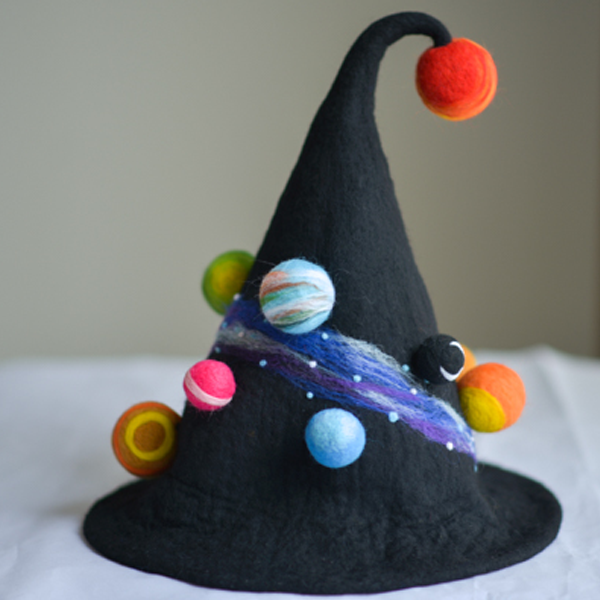 Handmade felted needle felted galaxy witch wool Hat Halloween costume witch costume