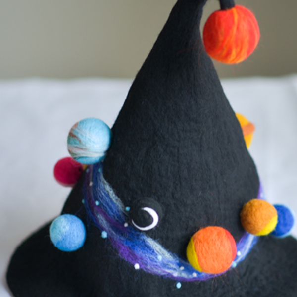 Handmade felted needle felted galaxy witch wool Hat Halloween costume witch costume