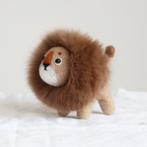 Handmade needle felted felting cute animal project lion leo doll toy