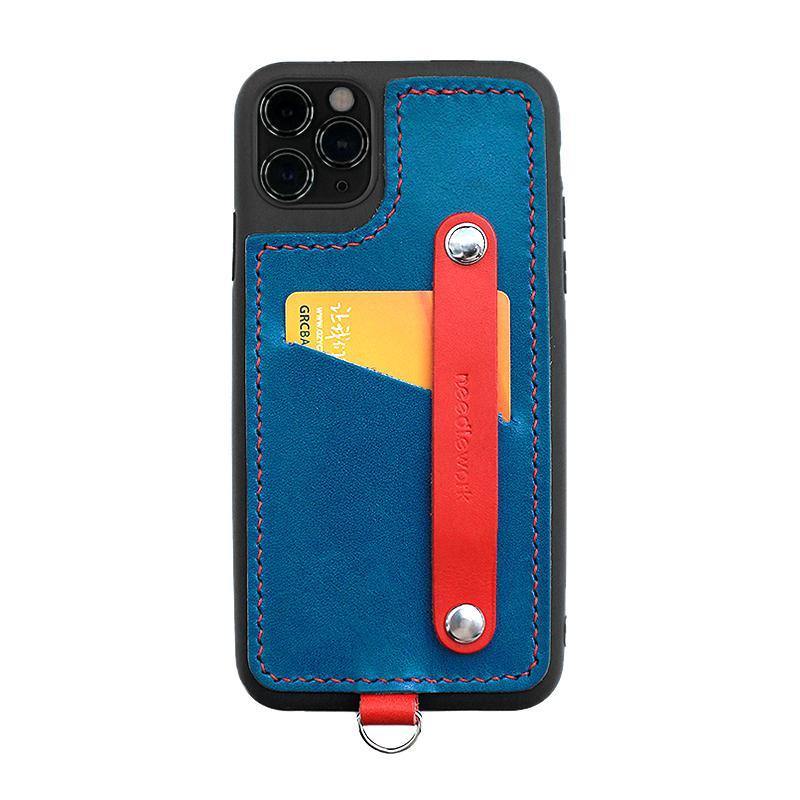 Handmade Blue Leather iPhone 11 Pro Max Case with Card Holder CONTRAST COLOR iPhone 11 Leather Case - iwalletsmen