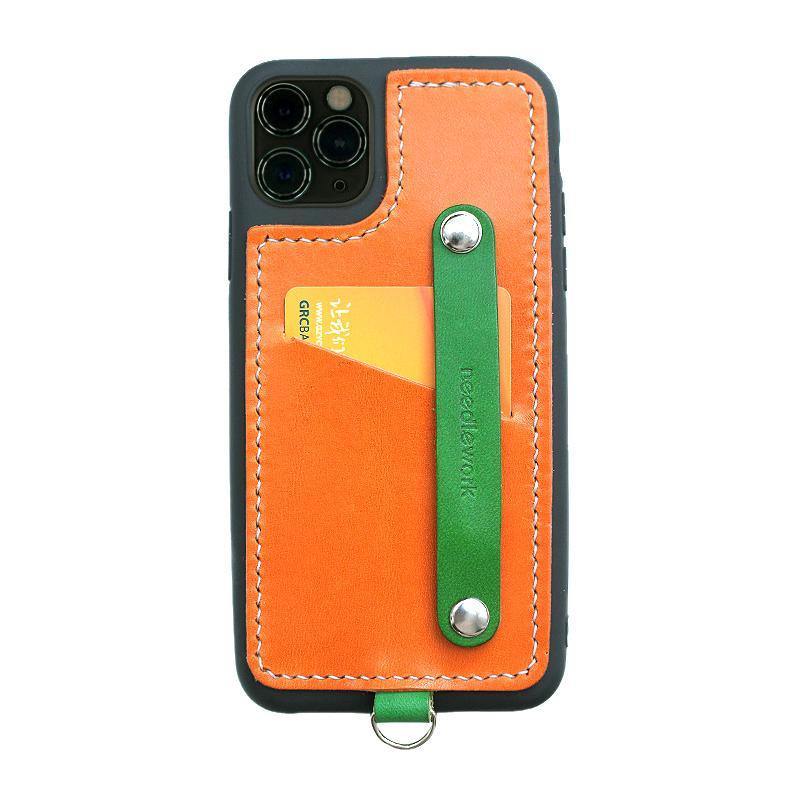 Handmade Orange Leather iPhone 11 Case with Card Holder CONTRAST COLOR iPhone 11 Leather Case - iwalletsmen