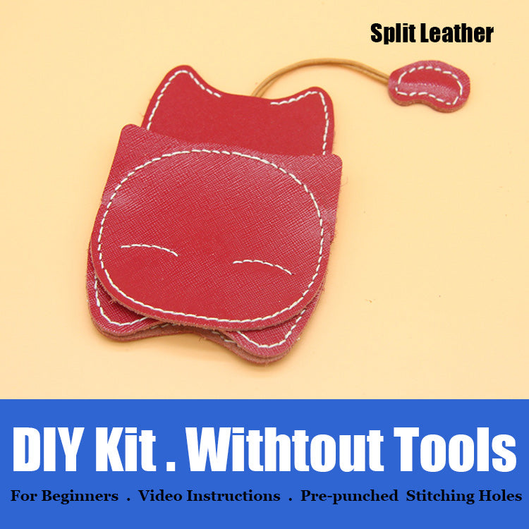 Cute DIY Leather Key Holder Kit DIY Eco Leather Project DIY Dark Red Leather Womens KeyChain DIY Leather KeyRing Kit