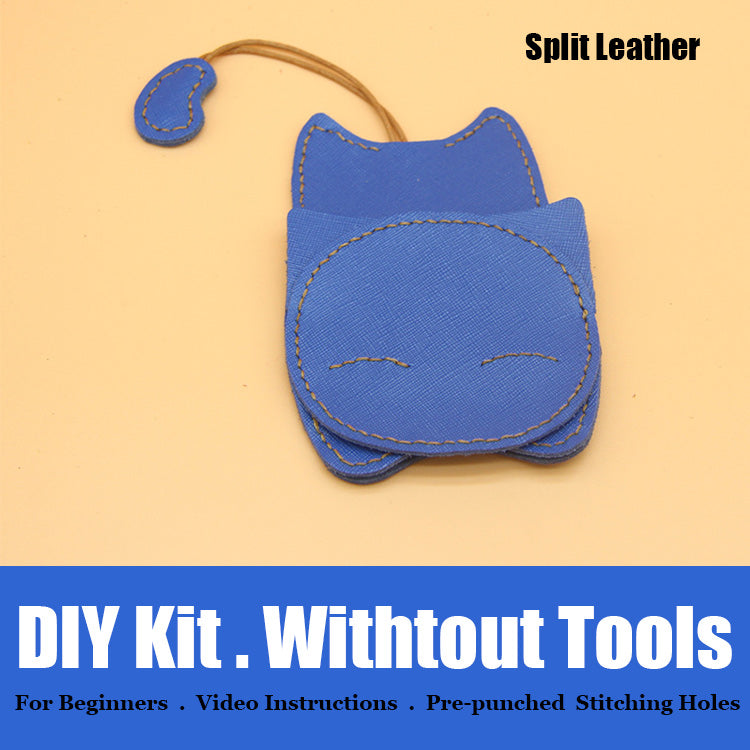 Cute DIY Leather Key Holder Kit DIY Eco Leather Project DIY Blue Leather Womens KeyChain DIY Leather KeyRing Kit