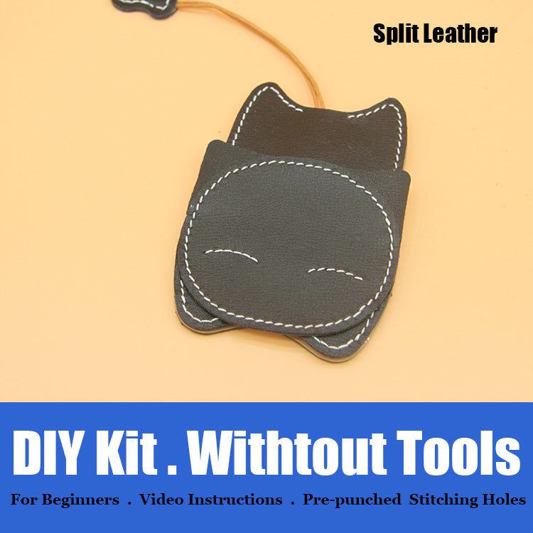 Cute DIY Leather Key Holder Kit DIY Eco Leather Project DIY Black Leather Womens KeyChain DIY Leather KeyRing Kit